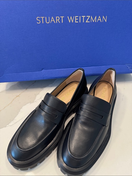Stuart Weitzman Shoes - Stuart Weitzman Black Leather Penny Loafers with Lug Sole 11 NEW